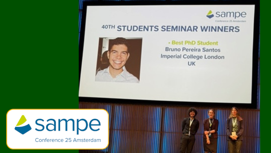 Photo from SAMPE Europe Conference 25, 40th Student Competition Bruno on stage with other winner