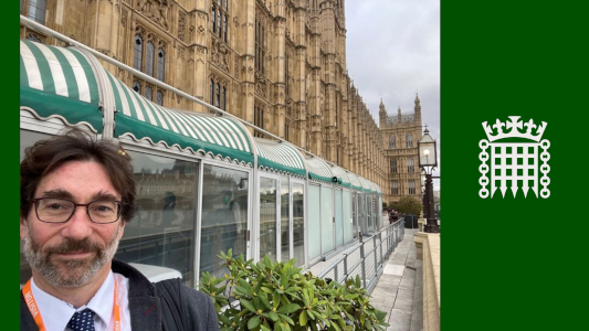 Photo of Milo outside the Houses of Parliment